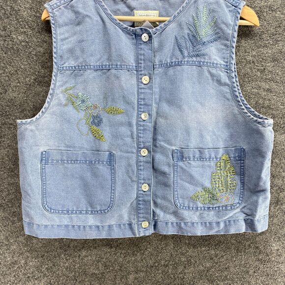 Susan Bristol Shirt Women PL Petite Blue Button Up Sleeveless Round Neck Casual - Picture 4 of 9